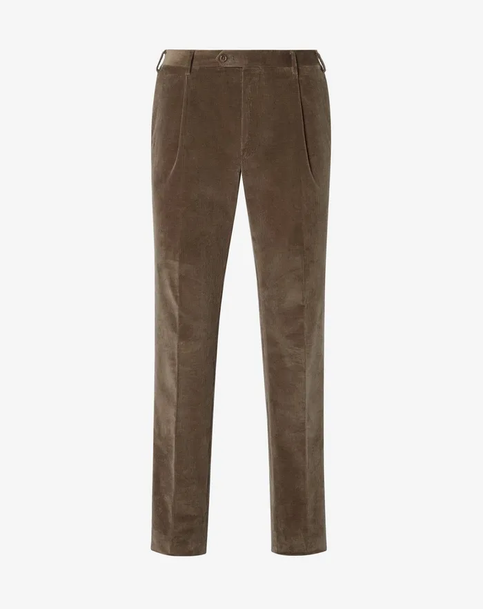 Corneliani Pants Beige Ribbed Velvet 1 Pleated Trousers 8211 Men