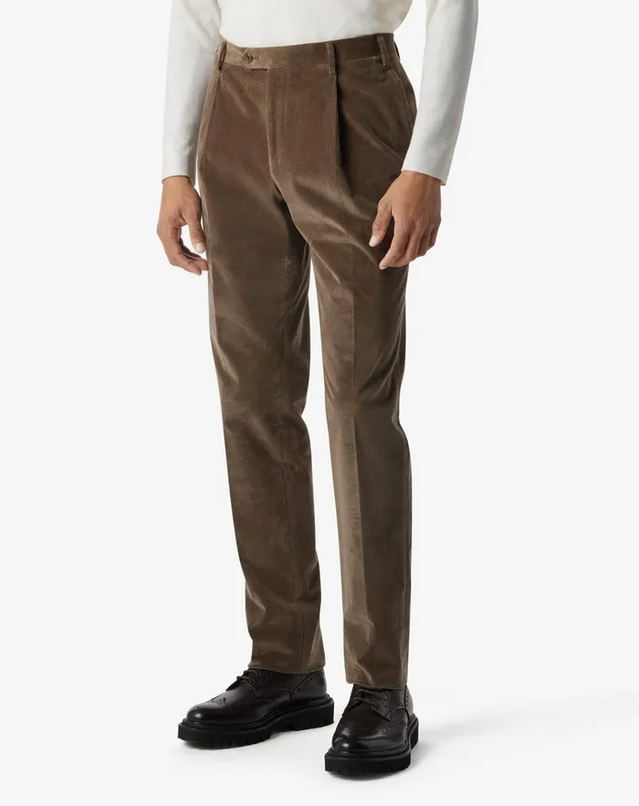 Corneliani Pants Beige Ribbed Velvet 1 Pleated Trousers 8211 Men