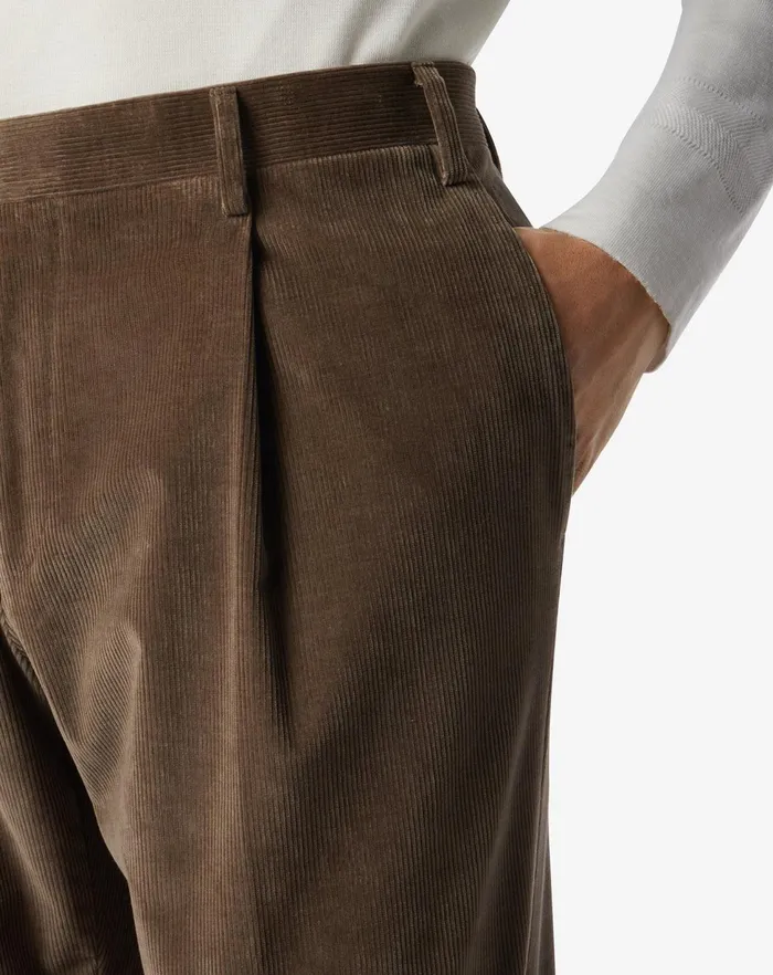 Corneliani Pants Beige Ribbed Velvet 1 Pleated Trousers 8211 Men