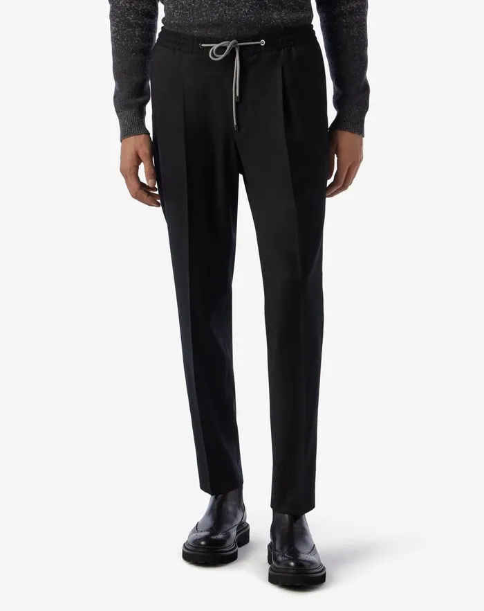 Corneliani Pants Black Wool Flannel 1 Pleated Trousers 8211 Men
