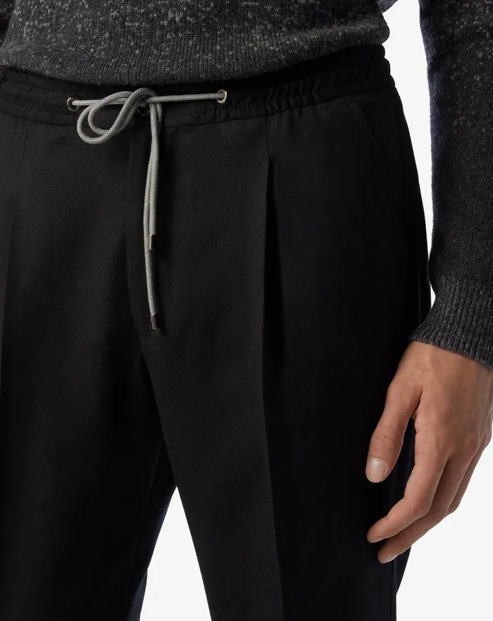 Corneliani Pants Black Wool Flannel 1 Pleated Trousers 8211 Men
