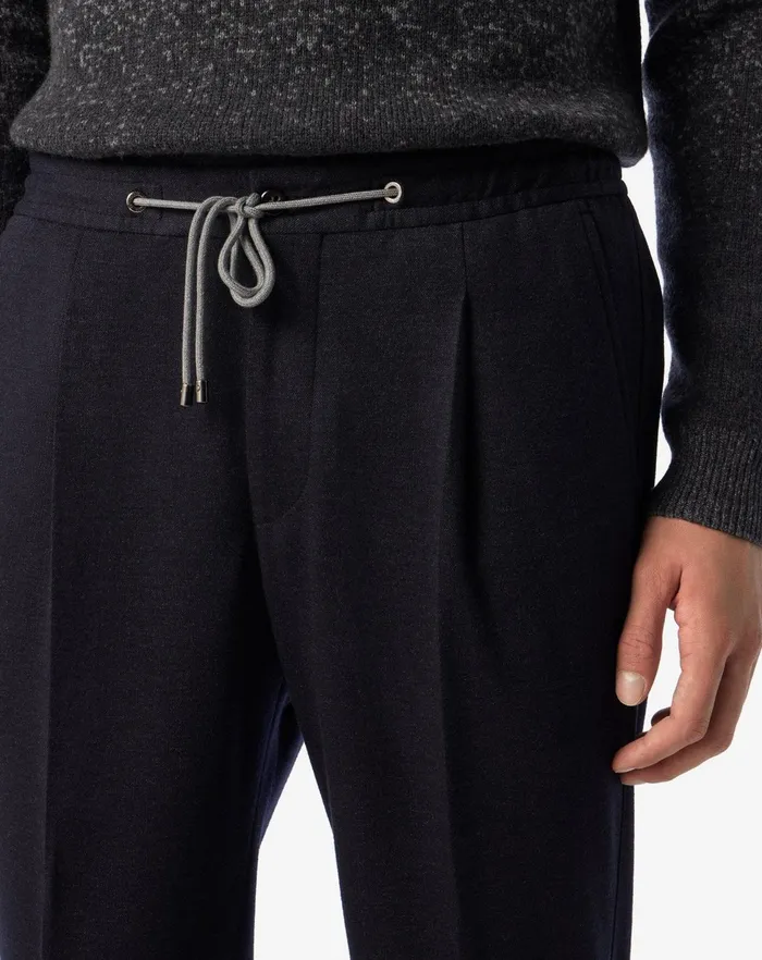 Corneliani Pants Blue Navy Jersey Wool Jogger Trousers For Men 8211 Men