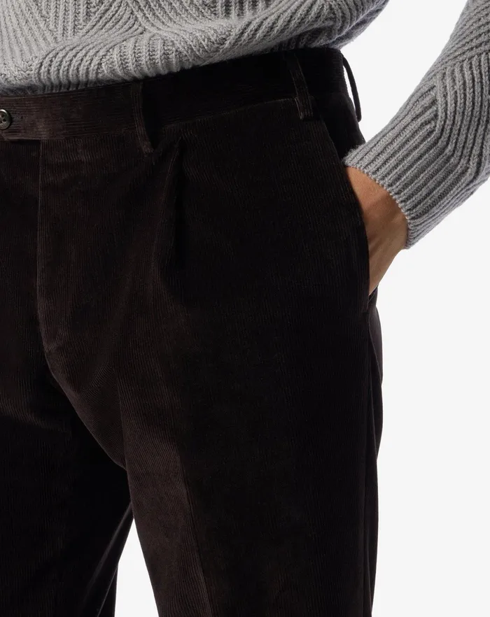 Corneliani Pants Brown Ribbed Velvet 1 Pleated Trousers 8211 Men