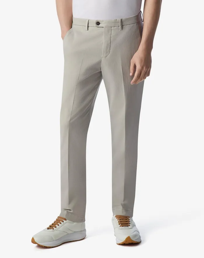 Corneliani Pants Ecru Stretch Gabardine And Silk Trousers For Men 8211 Men