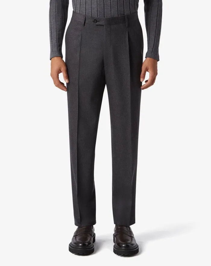 Corneliani Pants Grey 1pleated Wool And Cashmere Trousers 8211 Men