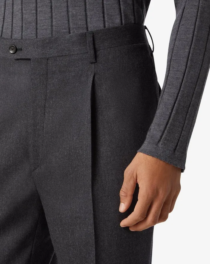 Corneliani Pants Grey 1pleated Wool And Cashmere Trousers 8211 Men