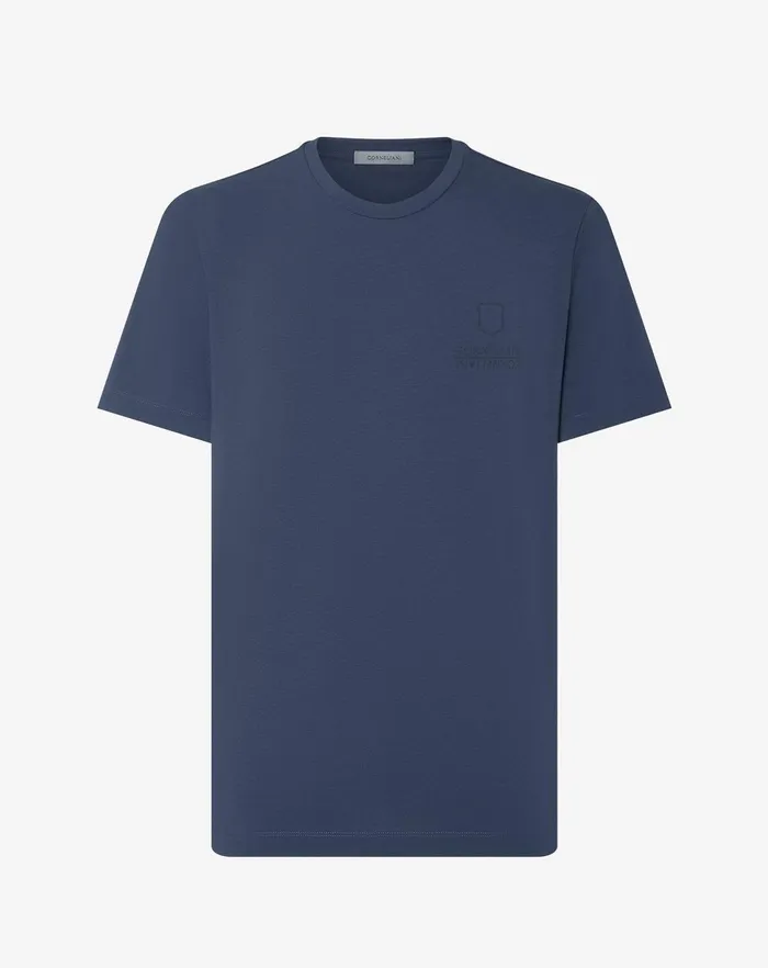 Corneliani Polos and TShirts Light Blue Stretch Jersey Crew Neck Tshirt For Men 8211 Men
