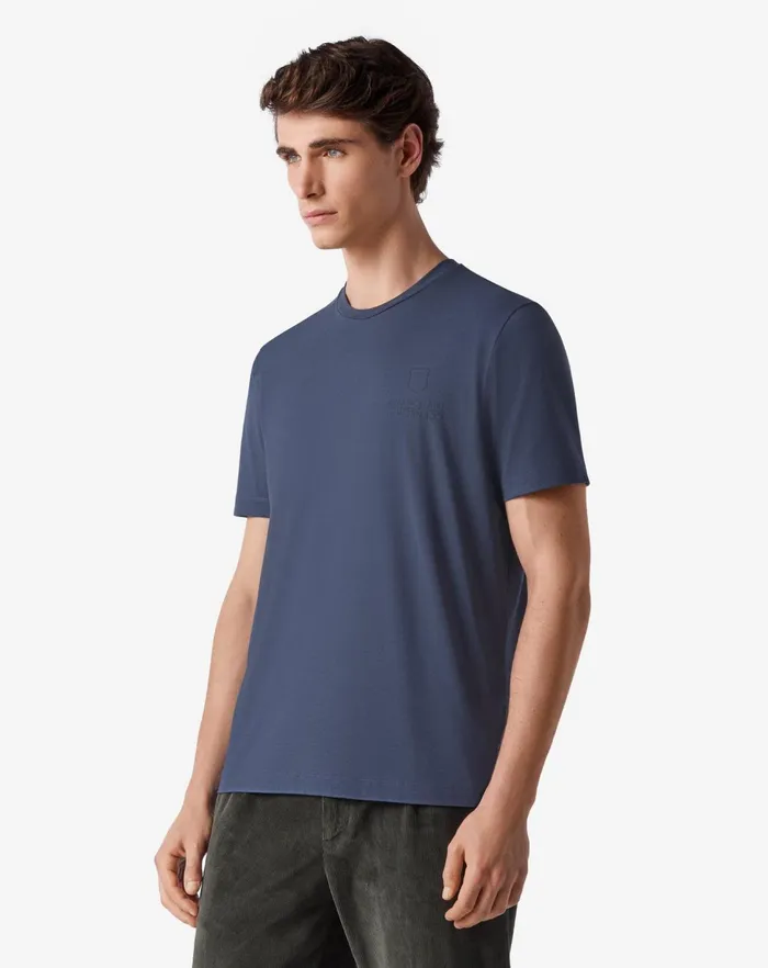 Corneliani Polos and TShirts Light Blue Stretch Jersey Crew Neck Tshirt For Men 8211 Men