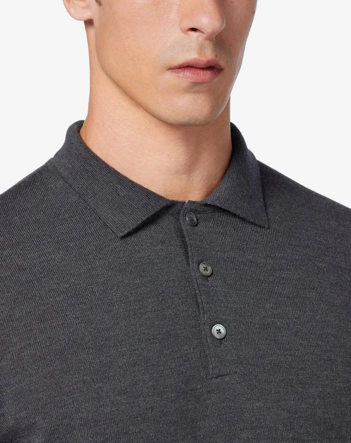 Corneliani Polos and TShirts Merino Wool Dark Melange Grey Polo 8211 Men