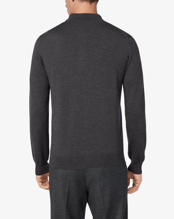 Corneliani Polos and TShirts Merino Wool Dark Melange Grey Polo 8211 Men