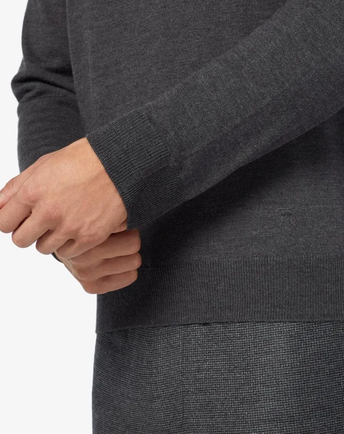 Corneliani Polos and TShirts Merino Wool Dark Melange Grey Polo 8211 Men