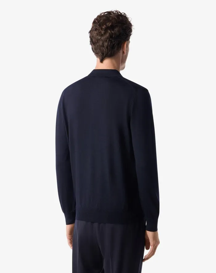 Corneliani Polos and TShirts Navy Blue Ultra Fine Wool Buttonup Polo Shirt For Men 8211 Men