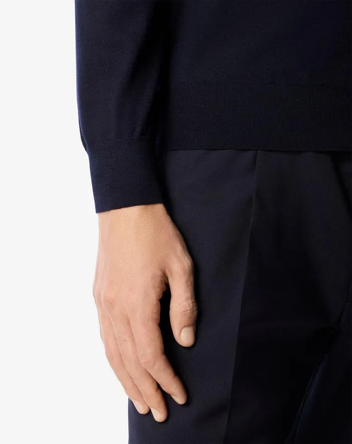 Corneliani Polos and TShirts Navy Blue Ultra Fine Wool Buttonup Polo Shirt For Men 8211 Men