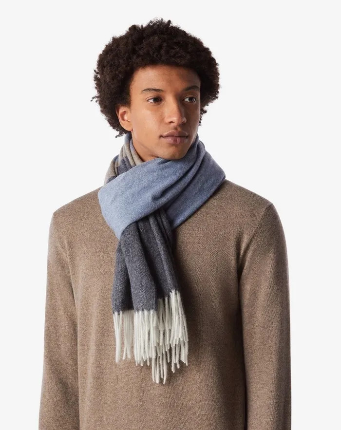Corneliani Scarves And Hats Blue Cashmere Scarf With Colored Bands 8211 Men