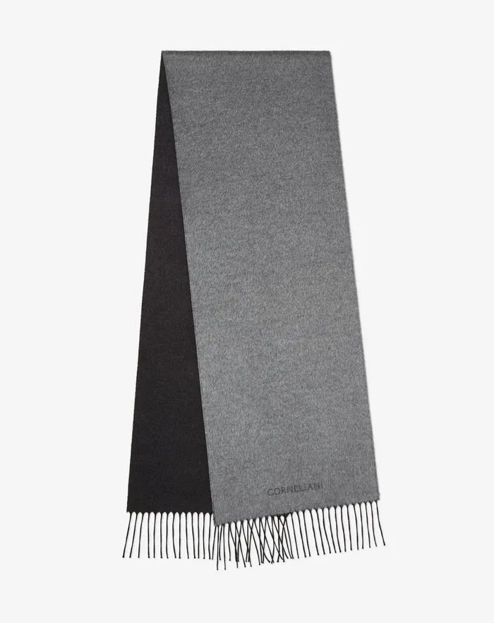 Corneliani Scarves And Hats Pearl Greyanthracite Silk And Cashmere Scarf For Men 8211 Men