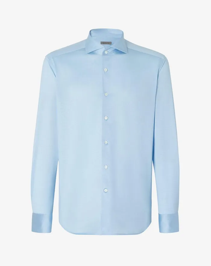 Corneliani Shirts Light Blue Jersey Cotton Shirt 8211 Men