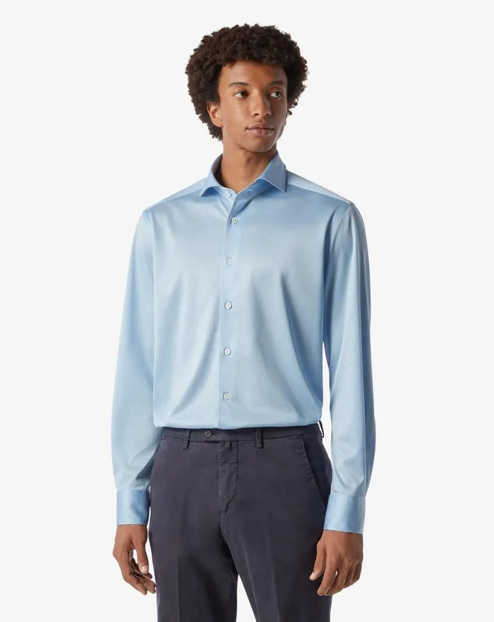 Corneliani Shirts Light Blue Jersey Cotton Shirt 8211 Men