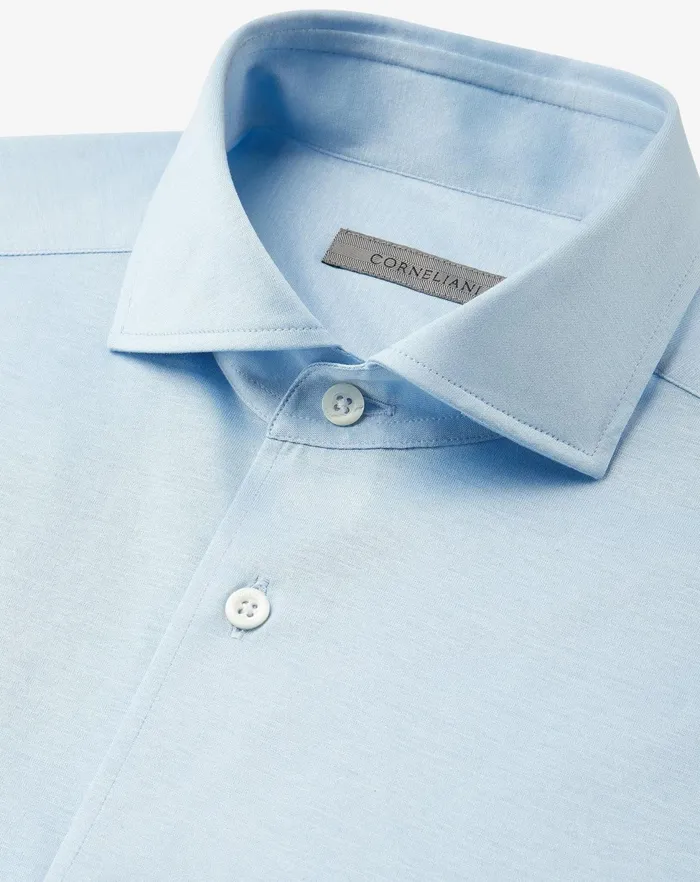 Corneliani Shirts Light Blue Jersey Cotton Shirt 8211 Men