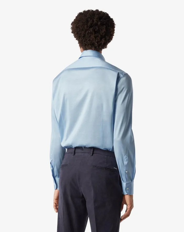 Corneliani Shirts Light Blue Jersey Cotton Shirt 8211 Men