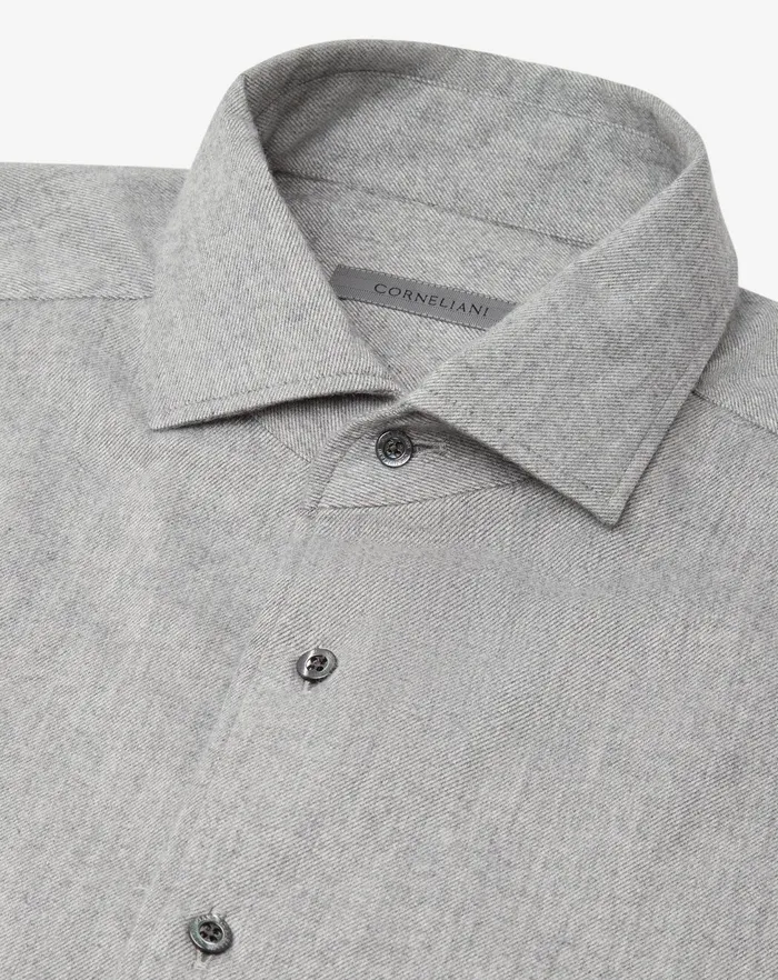 Corneliani Shirts Light Grey Cotton Flannel Shirt For Men 8211 Men