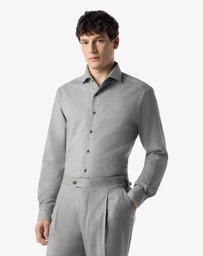 Corneliani Shirts Light Grey Cotton Flannel Shirt For Men 8211 Men