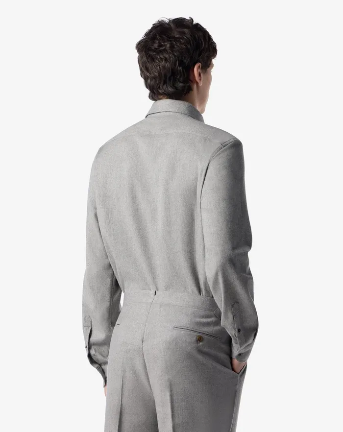 Corneliani Shirts Light Grey Cotton Flannel Shirt For Men 8211 Men