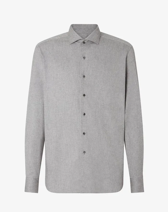 Corneliani Shirts Light Grey Cotton Flannel Shirt For Men 8211 Men