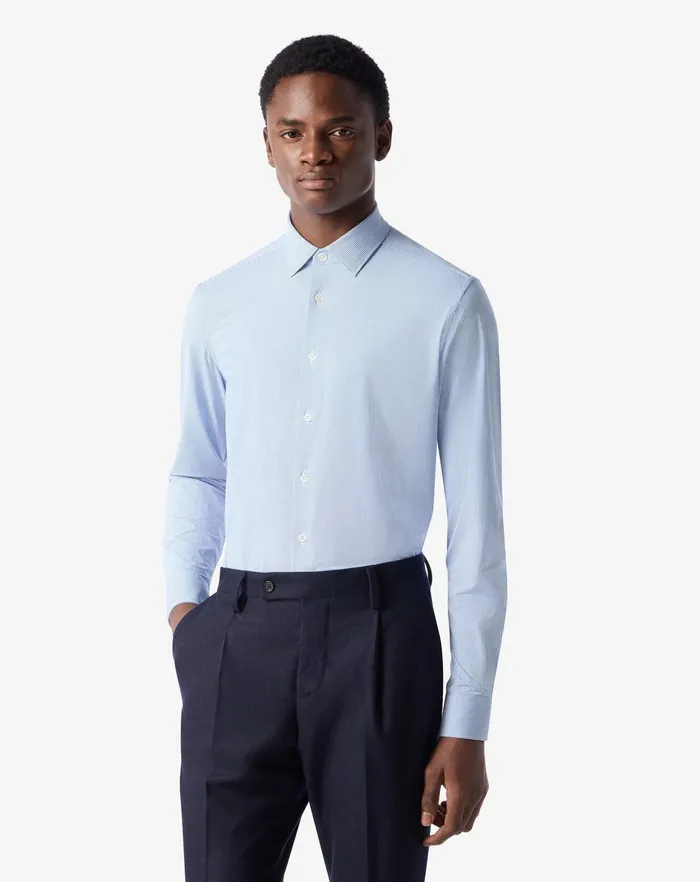 Corneliani Shirts White And Blue Bielastic Technical Fabric Shirt For Men 8211 Men
