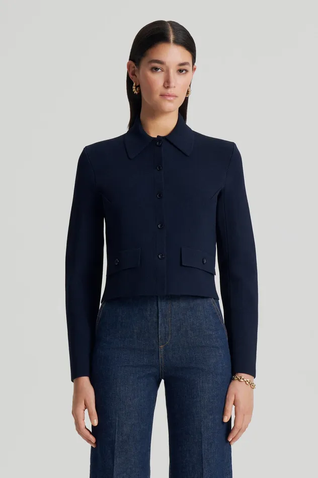 CREPE KNIT BUTTON JACKET NAVY Women Jackets Scanlan Theodore CREPE KNIT BUTTON JACKET NAVY Women Jackets Scanlan Theodore
