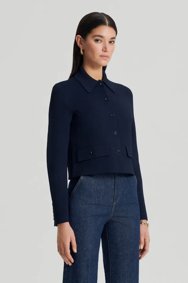 CREPE KNIT BUTTON JACKET NAVY Women Jackets Scanlan Theodore CREPE KNIT BUTTON JACKET NAVY Women Jackets Scanlan Theodore