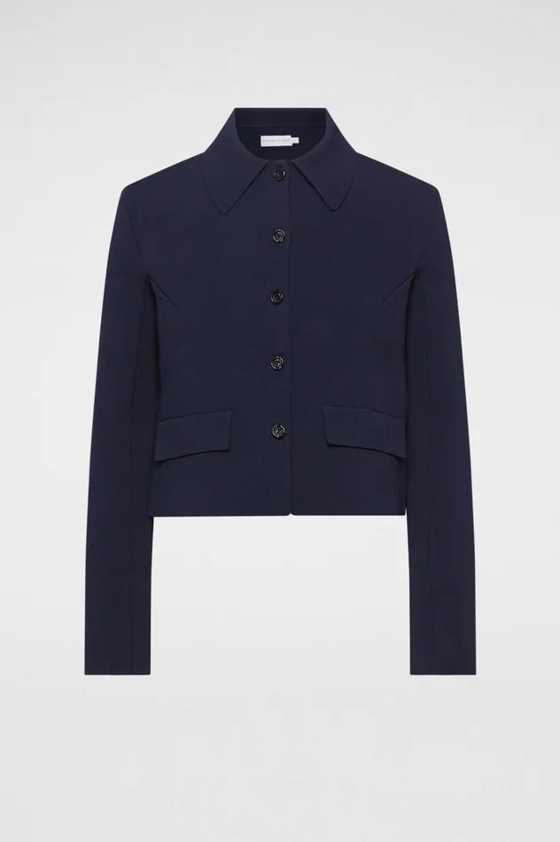 CREPE KNIT BUTTON JACKET NAVY Women Jackets Scanlan Theodore CREPE KNIT BUTTON JACKET NAVY Women Jackets Scanlan Theodore