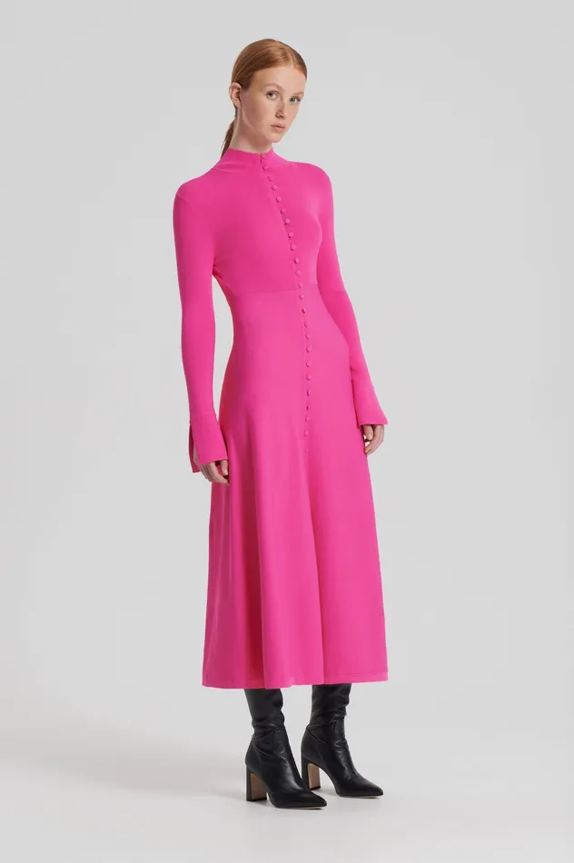 CREPE KNIT BUTTON POLO DRESS FUCHSIA Dresses Scanlan Theodore Women CREPE KNIT BUTTON POLO DRESS FUCHSIA Dresses Scanlan Theodore Women