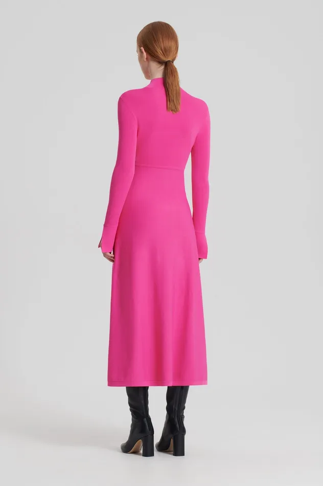 CREPE KNIT BUTTON POLO DRESS FUCHSIA Dresses Scanlan Theodore Women CREPE KNIT BUTTON POLO DRESS FUCHSIA Dresses Scanlan Theodore Women
