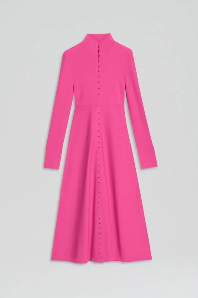 CREPE KNIT BUTTON POLO DRESS FUCHSIA Dresses Scanlan Theodore Women CREPE KNIT BUTTON POLO DRESS FUCHSIA Dresses Scanlan Theodore Women