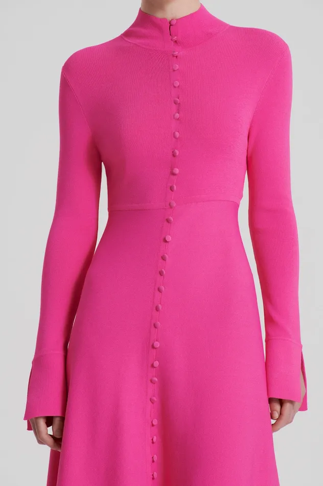 CREPE KNIT BUTTON POLO DRESS FUCHSIA Dresses Scanlan Theodore Women CREPE KNIT BUTTON POLO DRESS FUCHSIA Dresses Scanlan Theodore Women