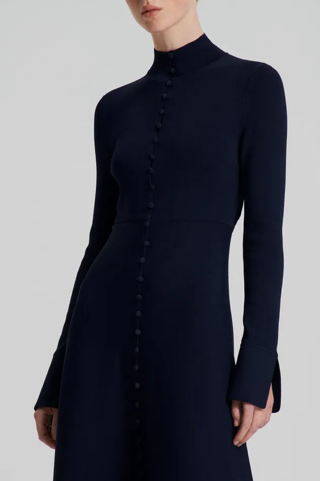 CREPE KNIT BUTTON POLO DRESS NAVY Dresses Scanlan Theodore Women