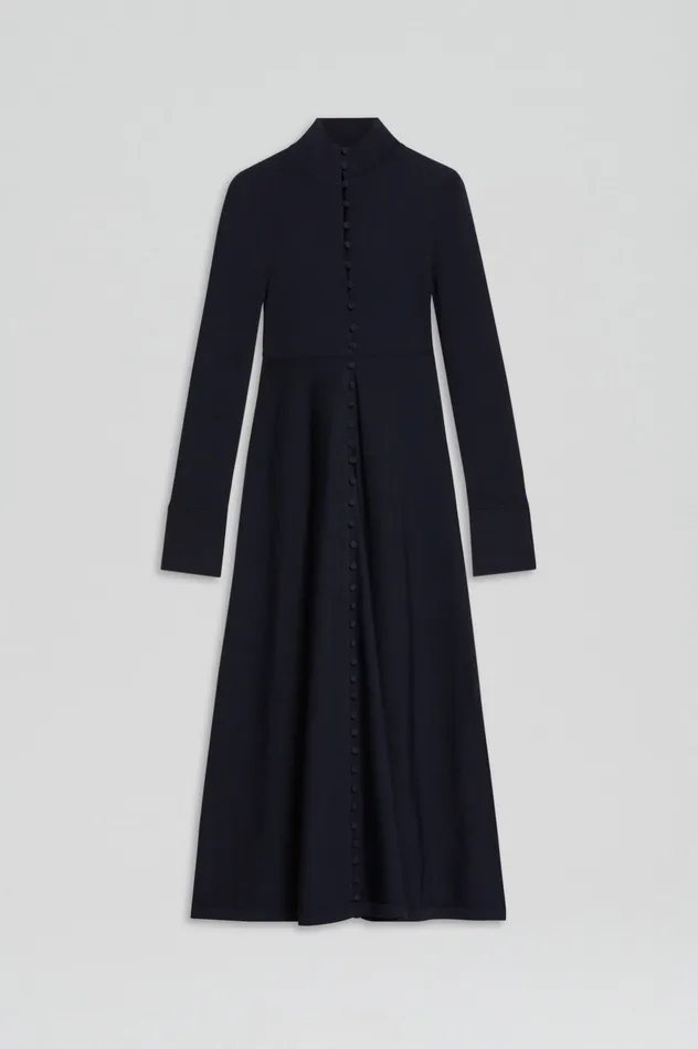CREPE KNIT BUTTON POLO DRESS NAVY Dresses Scanlan Theodore Women