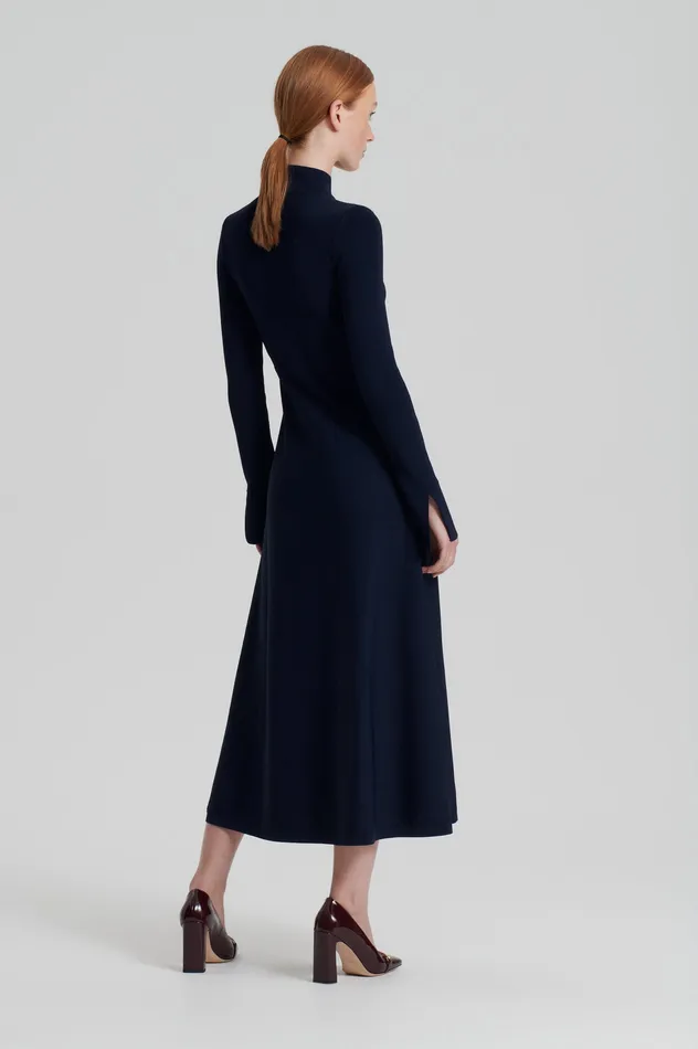 CREPE KNIT BUTTON POLO DRESS NAVY Dresses Scanlan Theodore Women