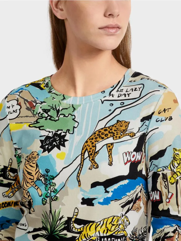 Damen Marc Cain Shirts and Tops TShirt Mit ComicPrint Deep Sea