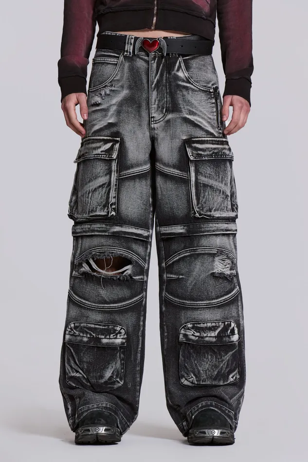 Denim Men Shop Washed Black Apex Denim Cargos Jaded London