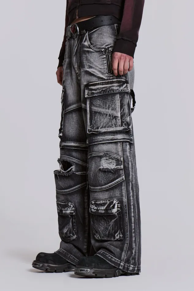 Denim Men Shop Washed Black Apex Denim Cargos Jaded London