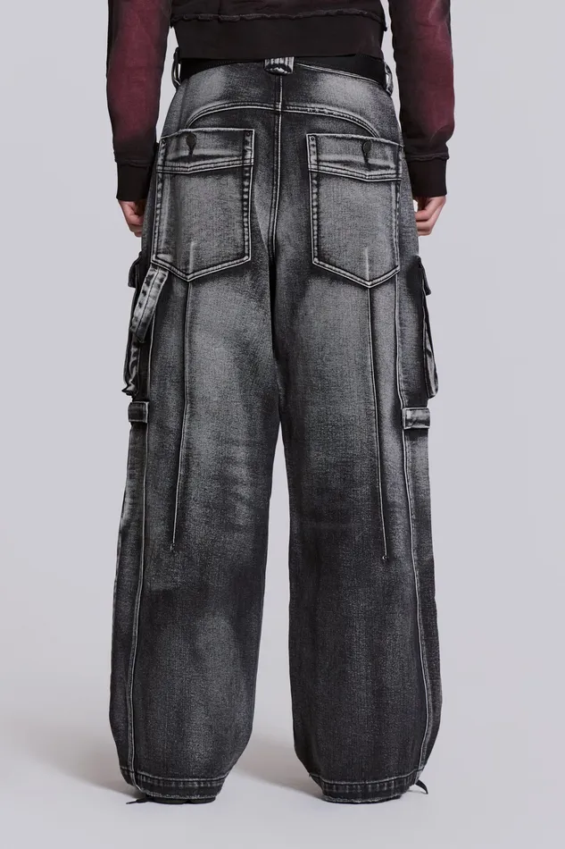 Denim Men Shop Washed Black Apex Denim Cargos Jaded London