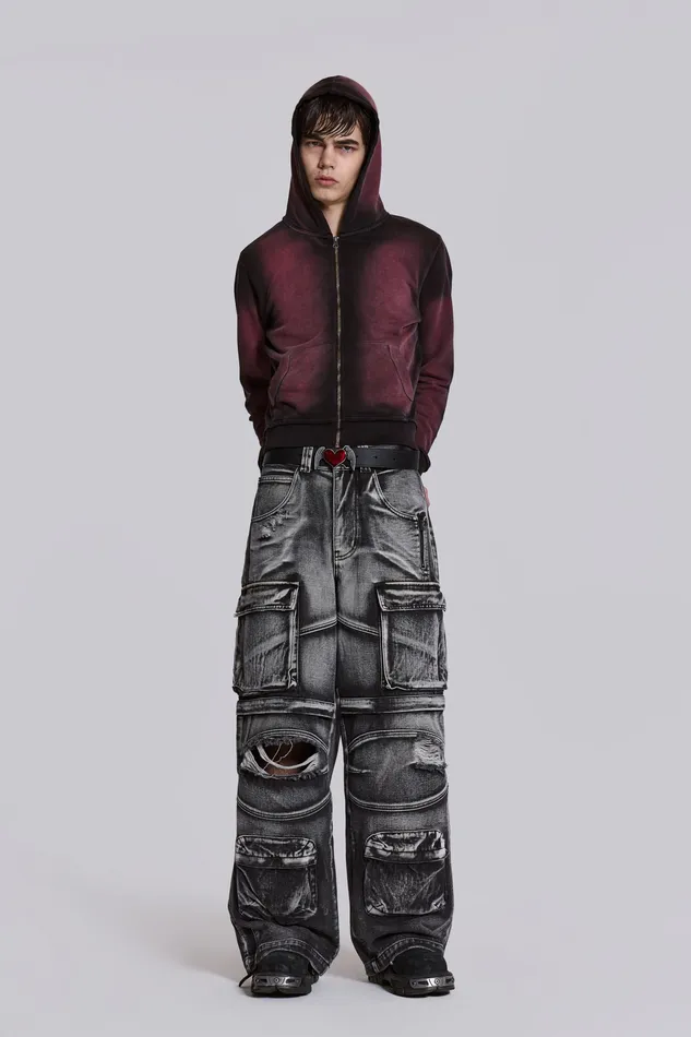 Denim Men Shop Washed Black Apex Denim Cargos Jaded London