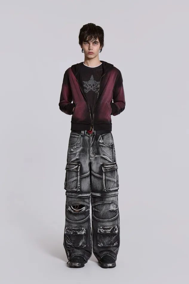 Denim Men Shop Washed Black Apex Denim Cargos Jaded London