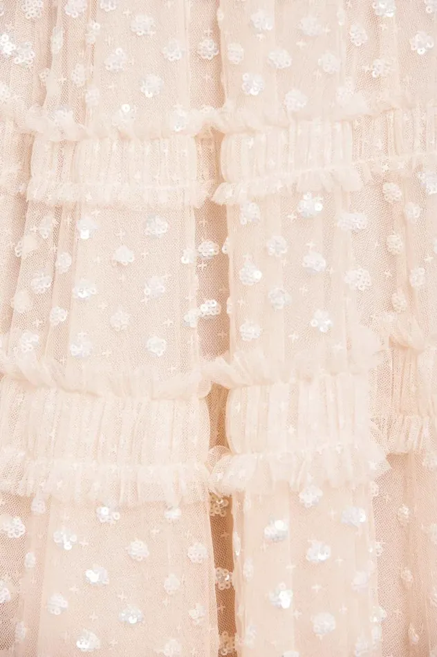 Dot Shimmer Tiered Strapless Ankle Gown Champagne Women Needle and Thread Dresses