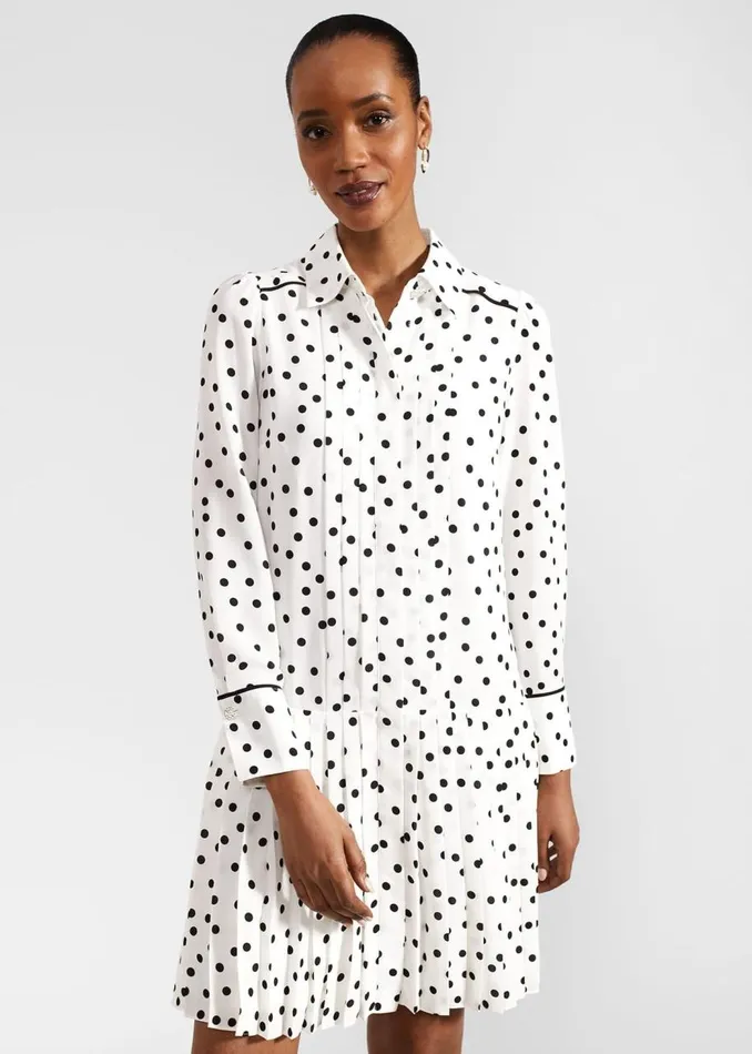 Dresses and Jumpsuits Women HOBBS Francesca Spot Pleated Dress Ivory Black