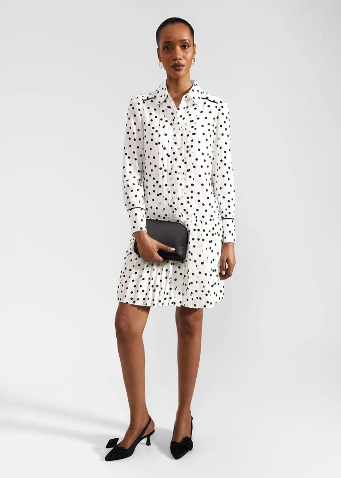 Dresses and Jumpsuits Women HOBBS Francesca Spot Pleated Dress Ivory Black