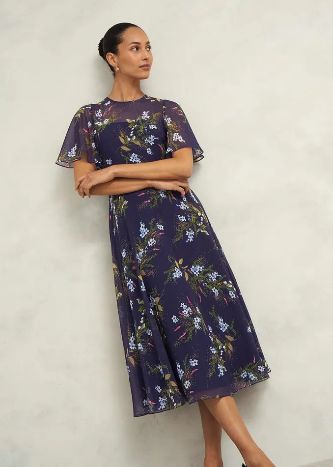 Dresses and Jumpsuits Women HOBBS Petite Callie Midi Dress Navy Multi