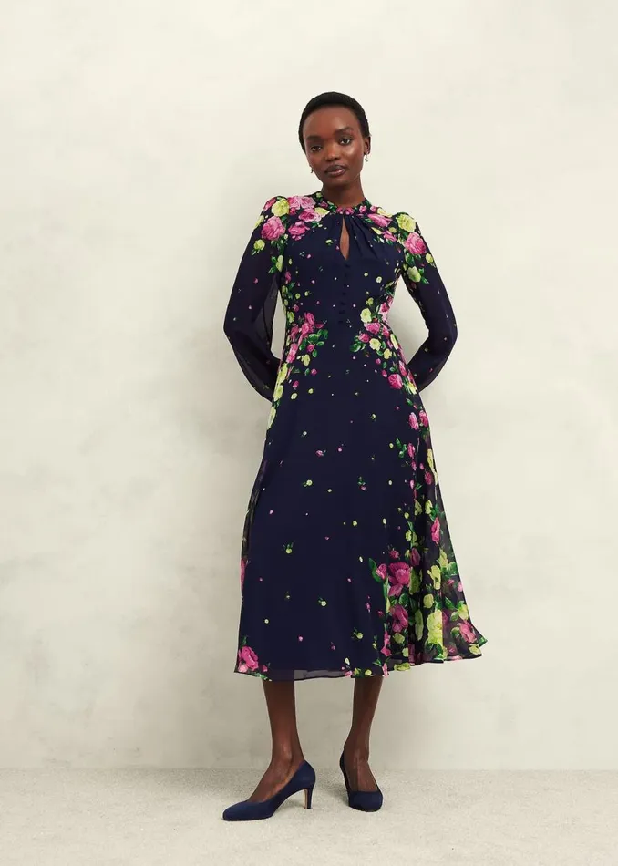 Dresses and Jumpsuits Women HOBBS Petite Eva Floral Silk Dress Navy Multi