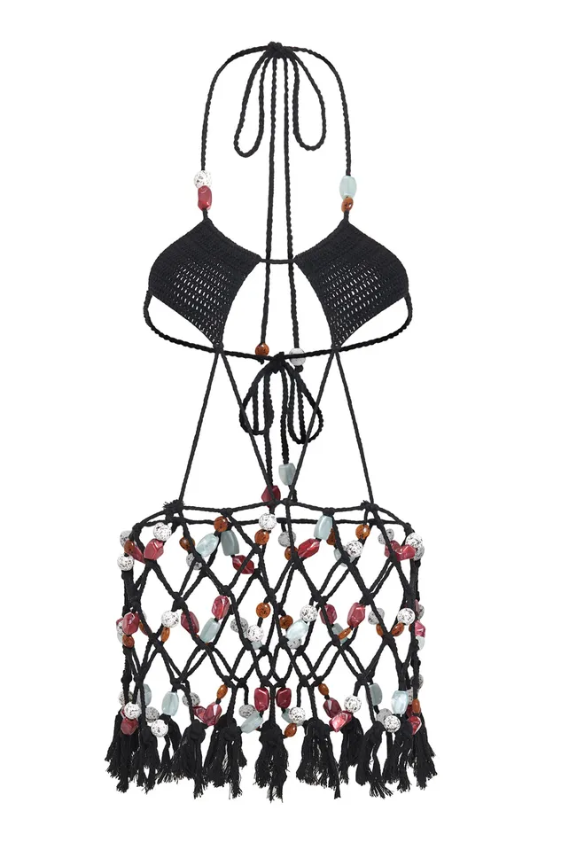 Dresses Jaded London Women Shop Dusk Macrame Mini Dress with Beaded Trim